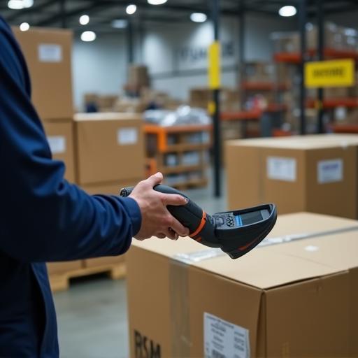 Warehouse staff scanning pallets